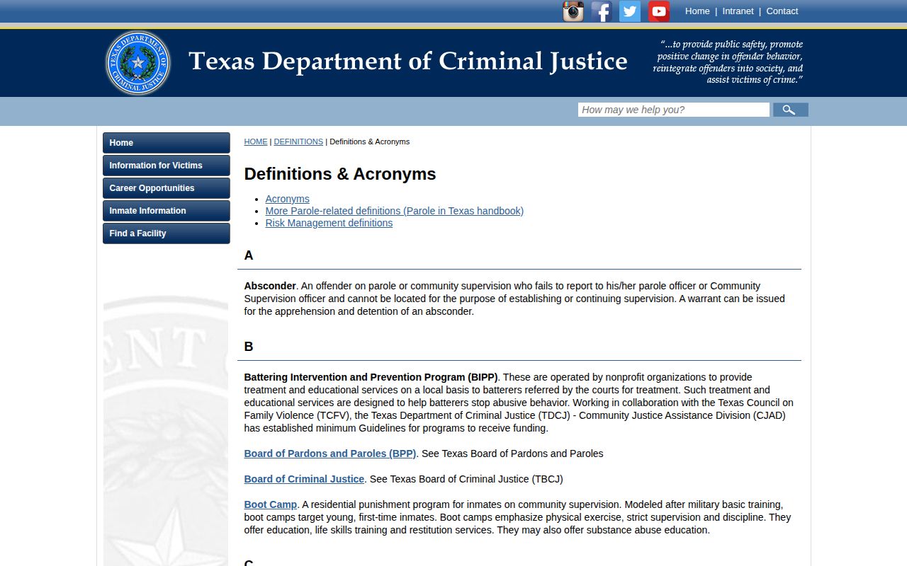 TDCJ definitions for projected release and discharge dates